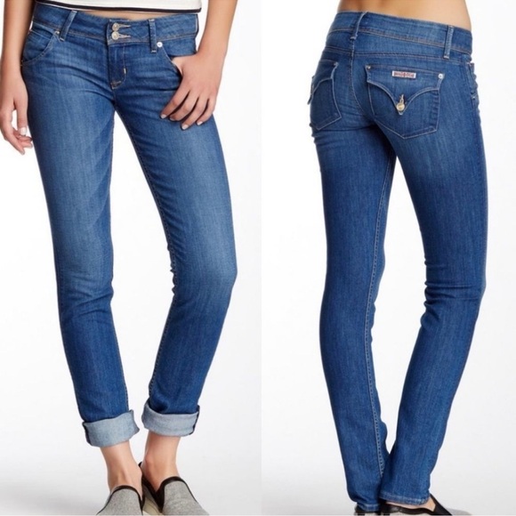 Hudson Med Wash Collin Mid-Rise Skinny Boyfriend Stretch Ankle Jeans (28) - Picture 1 of 14